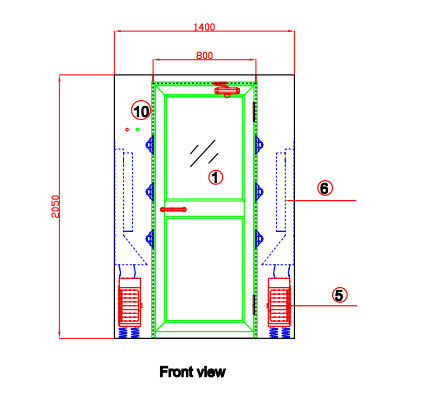 Chuveiro de ar de aço inoxidável de vidro completo de sopro automático das portas SS304 para 3-4persons 0
