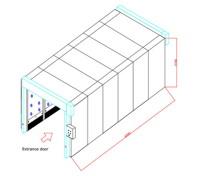 Túnel modular enorme do chuveiro de ar da carga com os 3 bocais dos lados, auto portas do rolamento do PVC 2